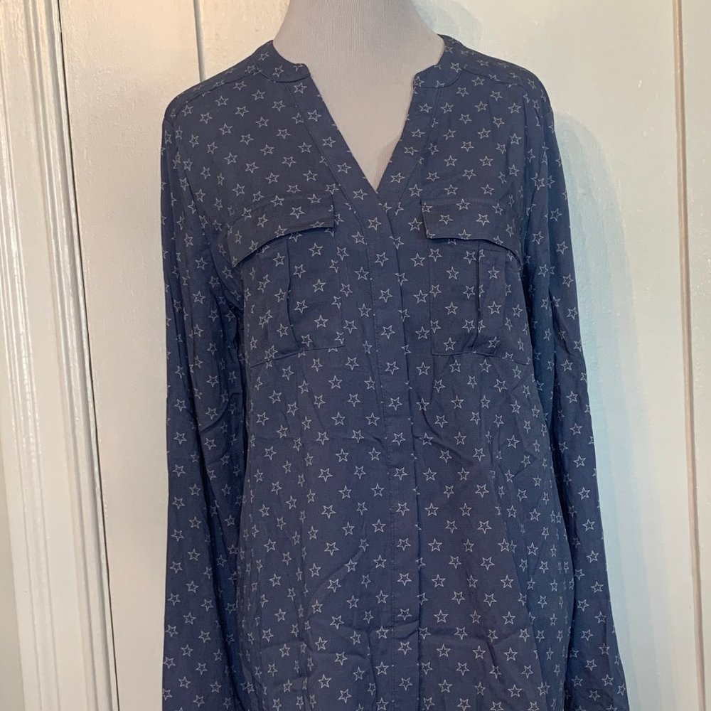NWT blue button down rayon long sleeve blo…